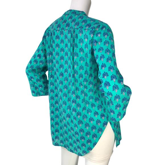 Roller Rabbit Womens Size M Top Checha Arles Shirt Tunic Split Neck 3/4 Sleeve - Picture 8 of 16